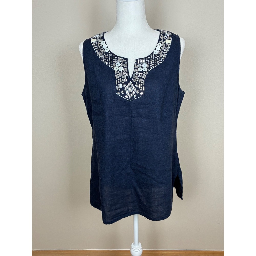 Mercer &‎ Madison Linen Blend Jeweled Tank Top Women's Size Large